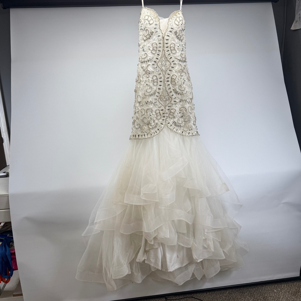 Colors Dress 1300C Beaded Mermaid Wedding Gown Ivory Tulle Ruffle Size 12